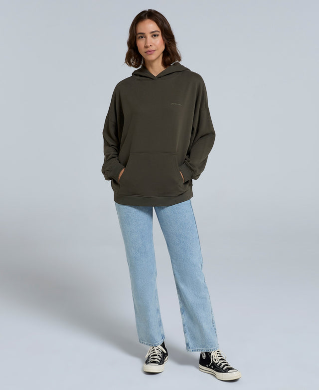 Idol Womens Drop Shoulder Hoodie - Dark Khaki