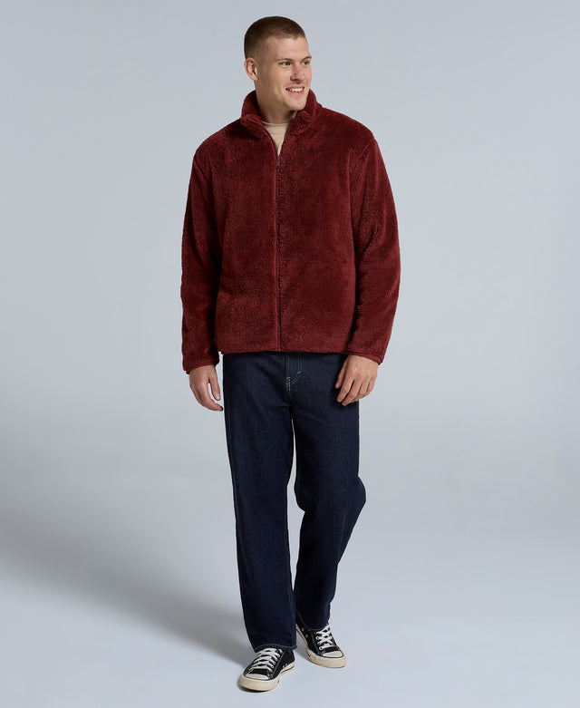 Teddy Mens Fleece Jacket - Dark Red